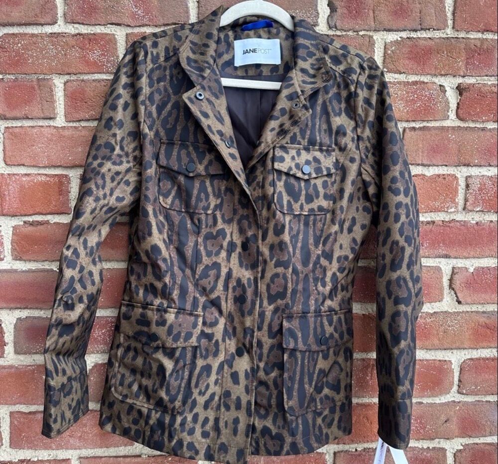 Jane Post $595 Leopard Print Safari Jacket Brown Black Women’s Small NWT